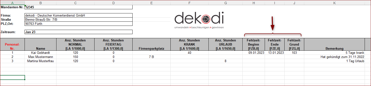 Vergrößern Beispiel Fehlzeitenerfassung innerhalb der monatlichen Lohnbewegungsdaten