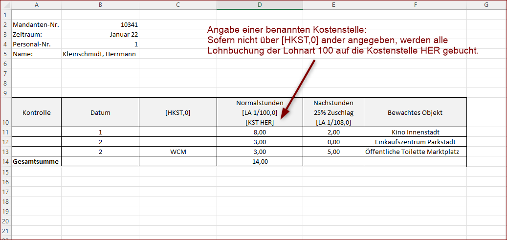 Vergrößern Kombination von fester (benannter Kostenstelle) und Hauptkostenstelle