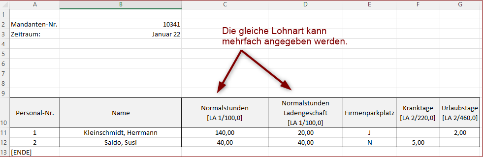 Vergrößern Mehrfache Angabe der gleichen Lohnart innerhalb eines Datenbereiches